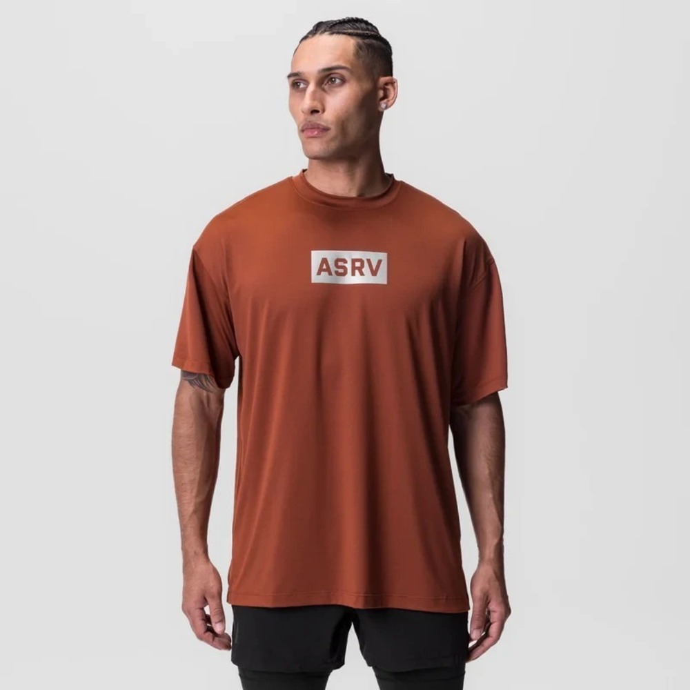 ASRV AeroSilver T-Shirt Mens Large Brick Box Logo Oversized Short Sleeve Workout